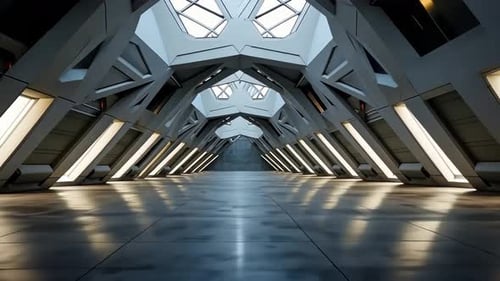 Futuristic corridor with angular architecture