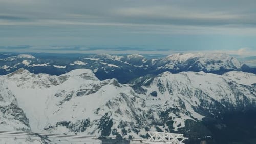 Picturesque view of snowy mountain summits in Swiss Alps