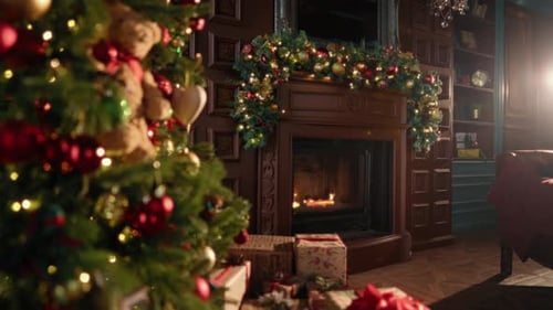 Christmas Tree and Fireplace in Cozy Home