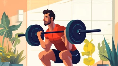 Muscular Man Performing Barbell Squat Workout, Strength Training, Fitness - Gym - Healthy Lifestyle