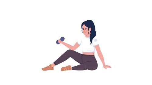 2D Animated Woman Doing Fitness Dumbbell Curls