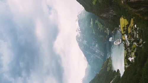 Geirangerfjord Norway Touristic Ship Ferry Boat Cruise Ship Liner Floating Near Geiranger In