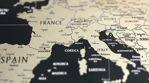 Panning Close-Up Over a Detailed European Map