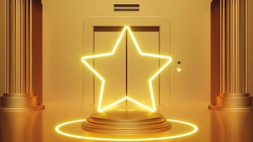 Stage Background of Elevator Area Decorated with Shiny Yellow Star Lights