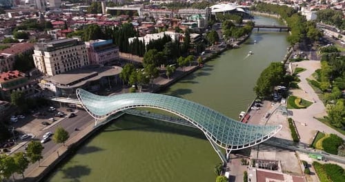 Bridge of Peace in Tbilisi, Georgia on Beautiful Summer Day. Pedestal Down