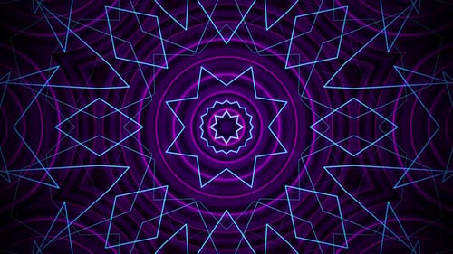 Seamless loop background with morphing mandala made of glowing neon lines