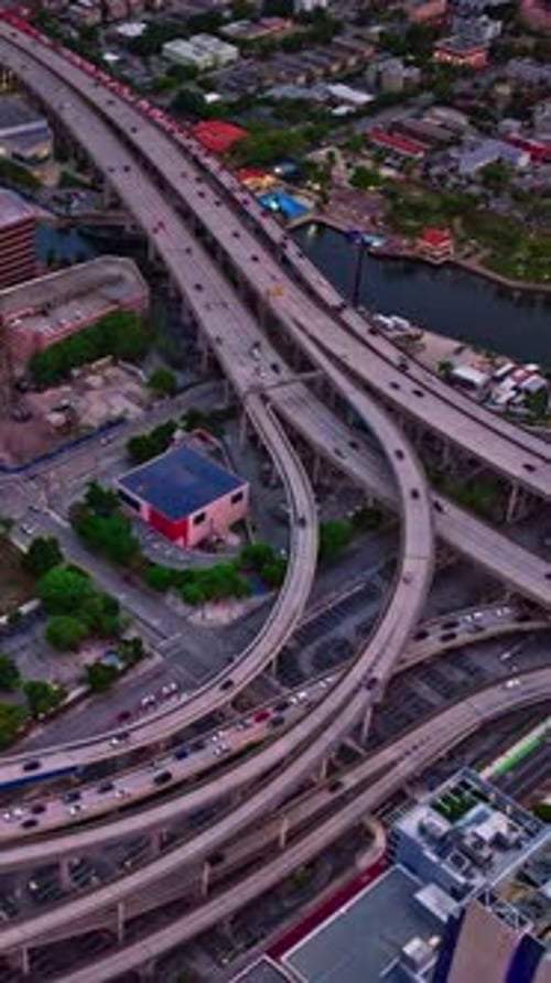 Aerial view of complex highway interchange in Miami, USA