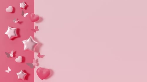 Pink background with hearts, butterflies, stars and copy space. It's a girl animated backdrop