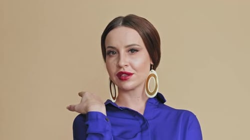 Woman Posing with Call Me Hand Gesture