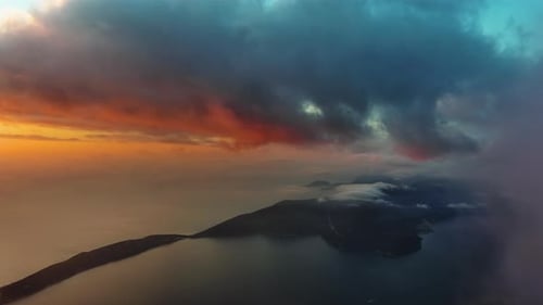 Aerial View of Island in Adriatic Sea at Sunset