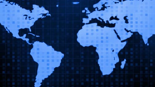 Futuristic Animated World Map with Digital Grid Background