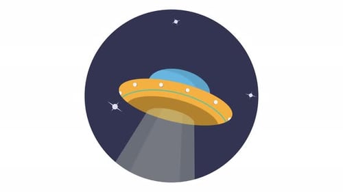Animated Flat Design UFO Flying in Space with Light Beam