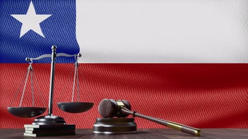 Chilean Flag Waving with Scales of Justice and Gavel
