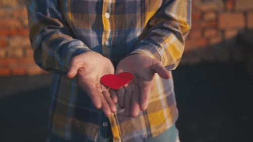 Subject Holds Red Heart in Hands