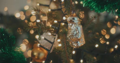 Christmas Tree Decorated with Lights and Ornaments