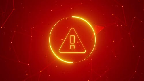 Futuristic Glowing Warning Alert Sign with Network Background