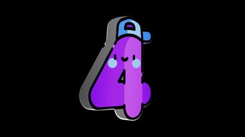 Cute Cartoon Number Four with Baseball Cap Animation