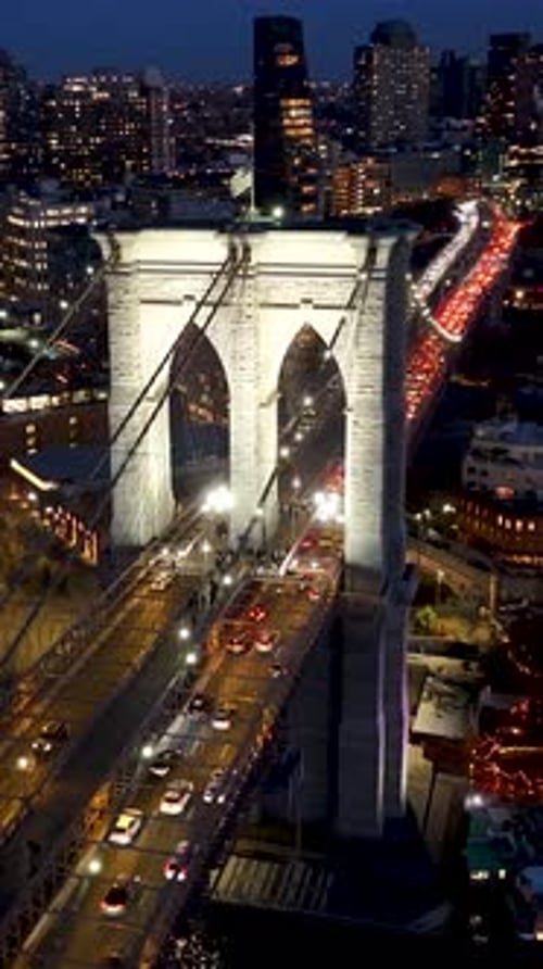 Night Scape of Brooklyn Bridge At Manhattan In New York United States.