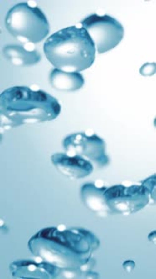Floating Blue Serum Liquid Bubbles or Water Droplets in Liquid Hydration and Freshness for Skincare