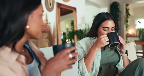 Friends Talking and Drinking Coffee at Home