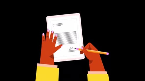 Animated Hands Signing a Contract Document Flat Design