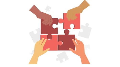 Teamwork Puzzle Assembly Animation in Flat Design Style