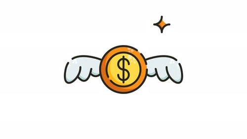 animation Gold coin with wings and a dollar sign.