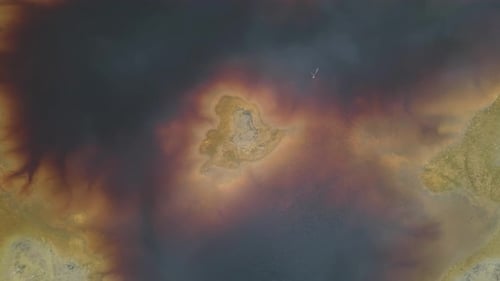 Aerial view of former coal mine turned lakeside resort in Lusatia, Germany.