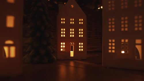 Cozy Warm House Interior Decorated with Glowing Christmas Lights and Festive Details
