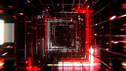 Red And White Mesh Square Neon Portal Background Vj Loop I 4K