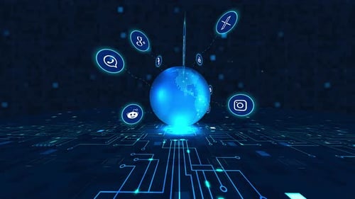 Global Social Network Connectivity with Animated Tech Icons