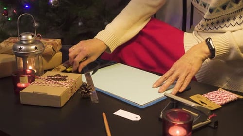 Christmas Gift Preparation at Home at Night