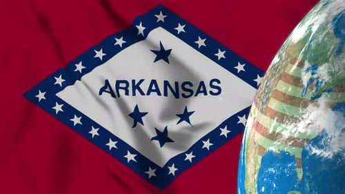 Realistic 3D Waving Arkansas State Flag with Earth