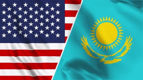 United States and Kazakhstan Flags Waving Smoothly