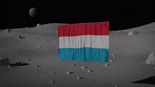 Luxembourg Flag Waving on Moon with Earth in Background