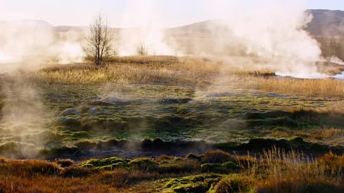 Geothermal Area with Hot Springs Gushing Out From Underground Geothermal Energy