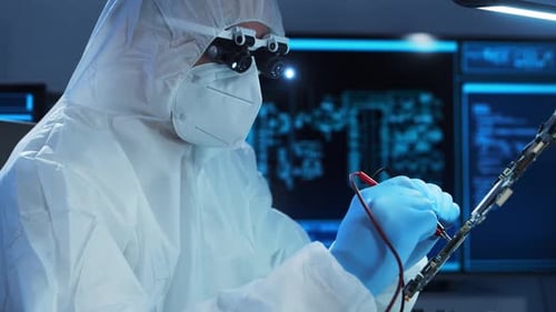 Professional Engineer is Developing a Modern Microprocessor in a Futuristic Laboratory Using