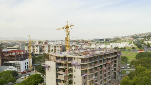 4k drone footage of a construction site in the city