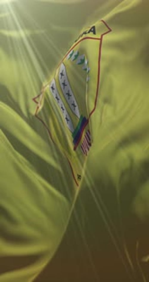 Kota Jayapura City Flag Waving with Sun Lens Flare Vertical