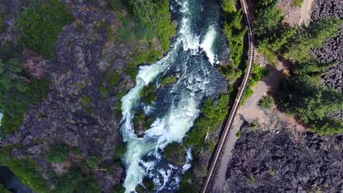 Birdseye view, whitewater river, clear, sunny day in 4K 60fps Frame Rate