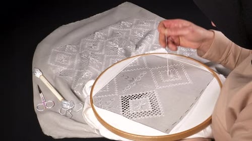 Close Up of Person Doing Hand Embroidery