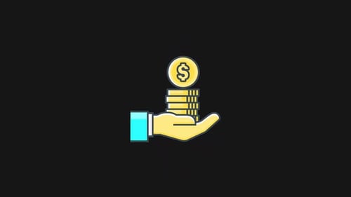 Flat Design Animated Icon of Hand Catching Coins