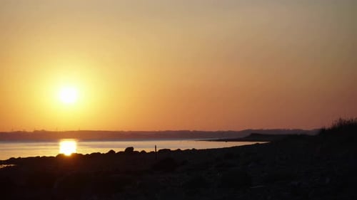 Beautiful sunset over sea in the northern hemisphere