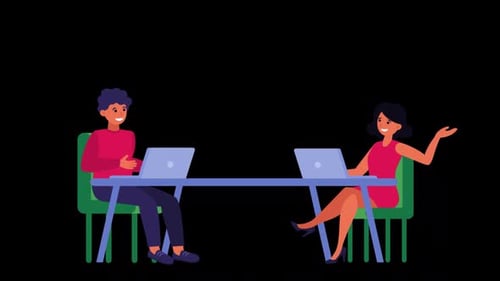 Two People are Talking at the Table Alpha Channel