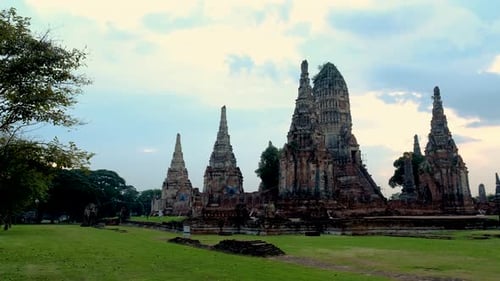 Old Ruins and Pagodas at Wat Chaiwatthanaram Temple of Ayutthaya Province Thailand