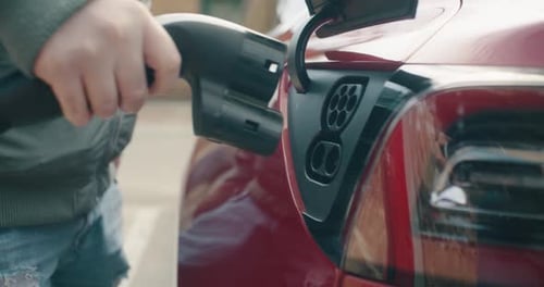 Close up of electric car charging