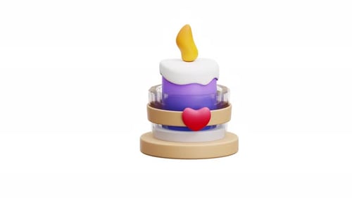 Animated 3D Cake with Candle and Heart for Celebrations