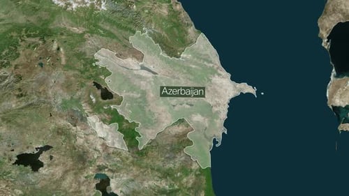 Global Map Zoom to Azerbaijan Country Outline with Label