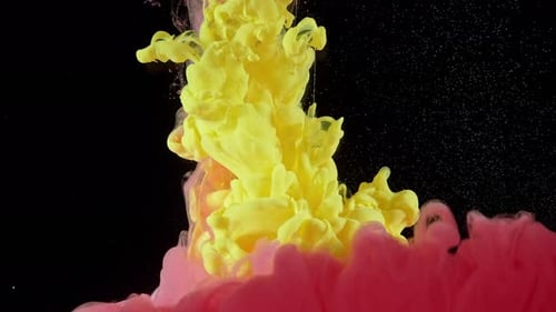 Abstract Pink and Yellow Ink Swirls on Black