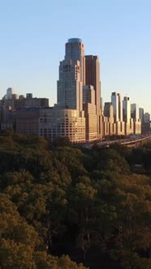 The Breathtaking and Stunning Urban Skyline Beautifully Illuminated at Sunset Time